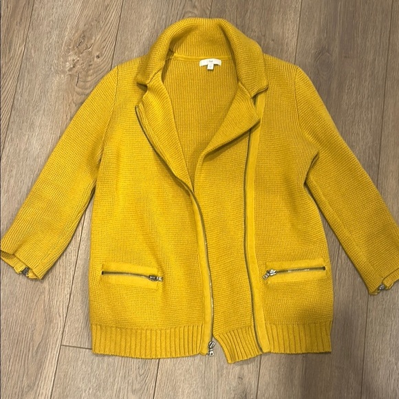 Gap Women’s Mustard Gold Moto Zip Cardigan 3/4 Sleeve Size Small - Picture 1 of 12